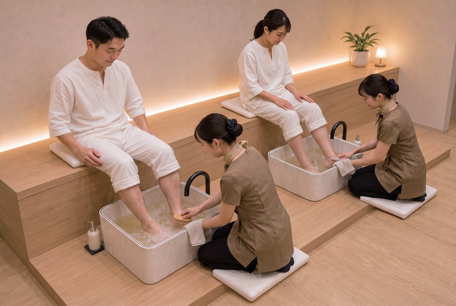 足を洗い上げるセラピスト